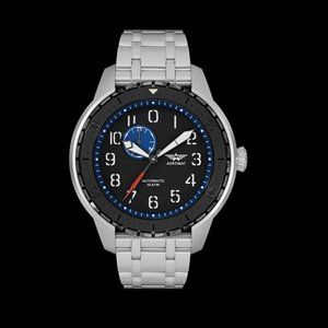 NEW! Aeromat Pilot Beluga Automatic Stainless w/Black Dial & 24 HR SubDial Watch